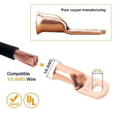 Heavy Duty 0 Gauge Copper Lugs 1/0 AWG 5/16 Ring Terminals Battery Cable Ends