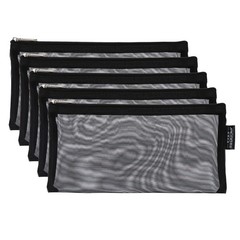 5pcs Mesh Cosmetic Bags, B6 Nylon Zipper Bag Travel Toiletry Pouch Black