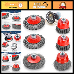 6PCS Wire Wheel Brush Set for Angle Grinder, 4″ & 3″ Cup Brushes, Rust Removal,