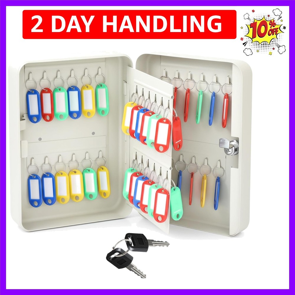 48-Keys Steel Key Lock Box – Wall Mount Key Cabinet with Colorful Secure Tags…