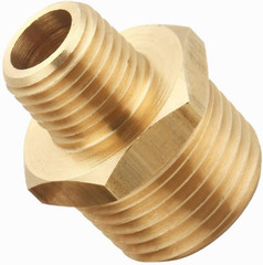 Brass Reducing Hex Nipple, 1/4 Inch NPT Male Pipe X 1/2 Inch NPT Male Pipe, Thre