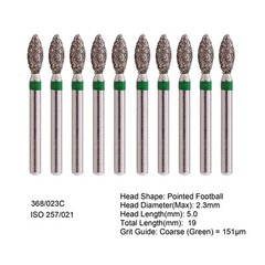 Dental Diamond Burs Football Dia FG 368/023C Pointed Coarse Grit High Speed Burr