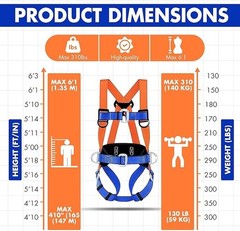 Safety Harness Fall Protection Kit, Full Body Roofing Harness with Lanyard