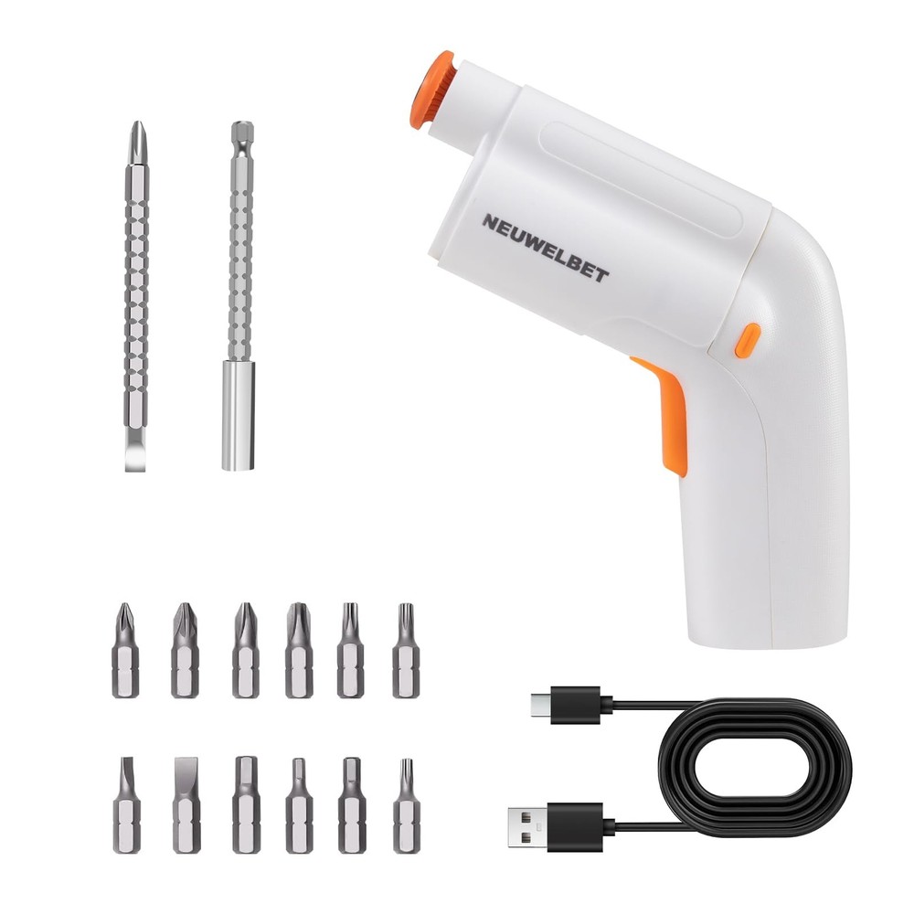 Electric Screwdriver 3.6V, 2000mAh USB-C Rechargeable, 14 PCS Kit – Compact +2.0