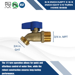 10 – 3/4 MALE NPT THREADED HOSE BIBB NOKINK, 1/4 TURN, 125 PSI, LEAD FREE BRASS