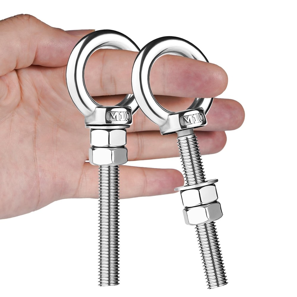 M10 Shoulder Eye Bolts 2.75″ X3/8″ Premium Stainless Steel with 2 Nuts and 1 …