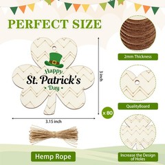 80PCS Wooden Shamrock Ornaments to Paint St. Up 3.15 inches, Shamrock02