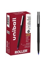 uniball Roller Rollerball Pens, Micro Point (0.5mm), Blue, 12 Pack