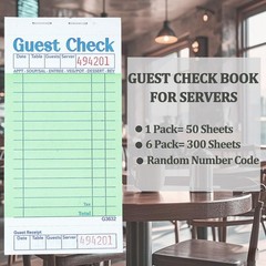 300 Guest Check Books 6 Pack Of 50, for Servers, Server Note Pads, Waitresses
