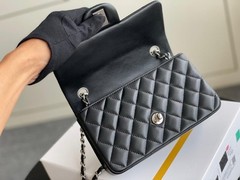 CHANEL Small Black Quilted Flap Shoulder Bag Chain Strap Turn-Lock Box