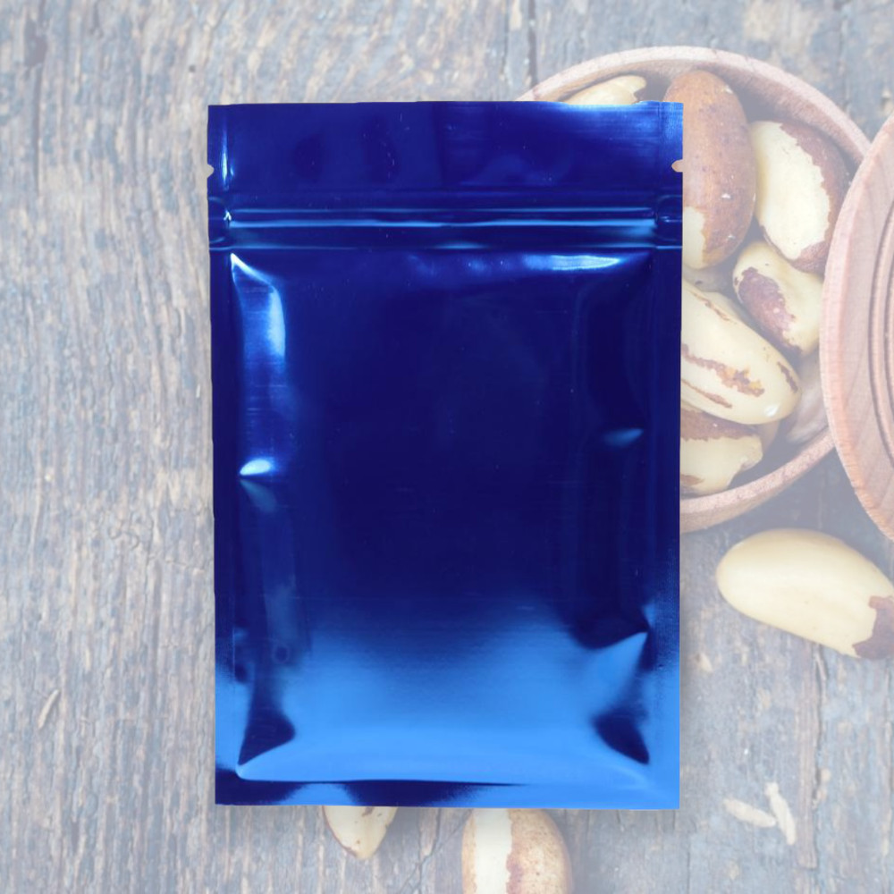 100/1000/2000 Glossy Blue Mylar Foil Food Storage Resealable Zipper Flat Pouch