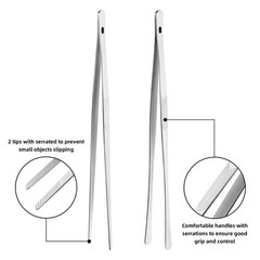 ChefBee Kitchen Cooking Tongs Tweezers – 2PCS 12″ Stainless 12 inches, Silver