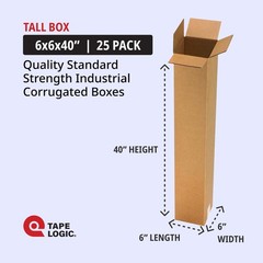 6x6x40 Tall Corrugated Boxes, Tall, 6L x 6W x 40H, Pack of 25 | Shipping, Pac…