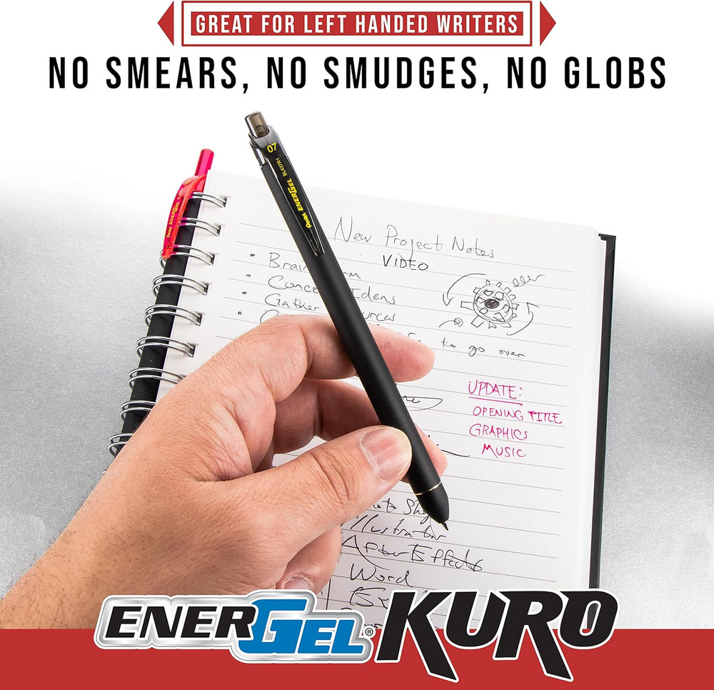 EnerGel Kuro Retractable Liquid Gel Pen, Shades of Black, 0.7mm tip, Assorted…