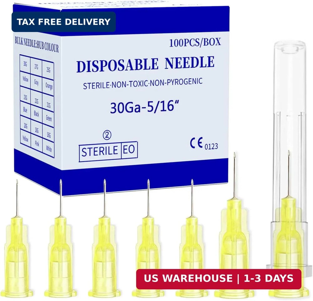Disposable Luer Lock Needle 30Ga 5/16 Inch 8mm 100Pack(30Ga-5/16IN)