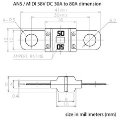 Premium 58V DC ANS MIDI Fuse 80A midifuse 80 amp 58VDC 6mm Bolt On – White
