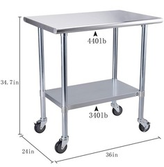 ROCKPOINT Stainless Steel Table for Prep & Work with Caster 36×24 Inches, NSF Me