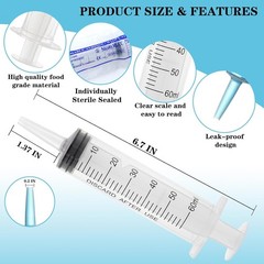 60ML Syringe with Cap, Syringes without Needle, Measurement Applicator (3 Pack)