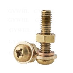 Brass Phillips Pan Head Machine Screws Bolts + Washer + Nuts + Spring Washer Set