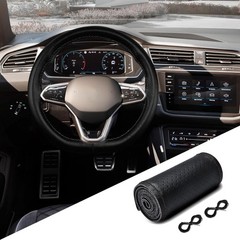 Steering Wheel Cover Lace Up, Stitch On Wrap, Breathabl Color: Full hole-Black