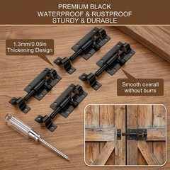 4 Pack 2″ Stainless Steel Barrel Bolt Slide Latch Black Door Gate Lock with Scre