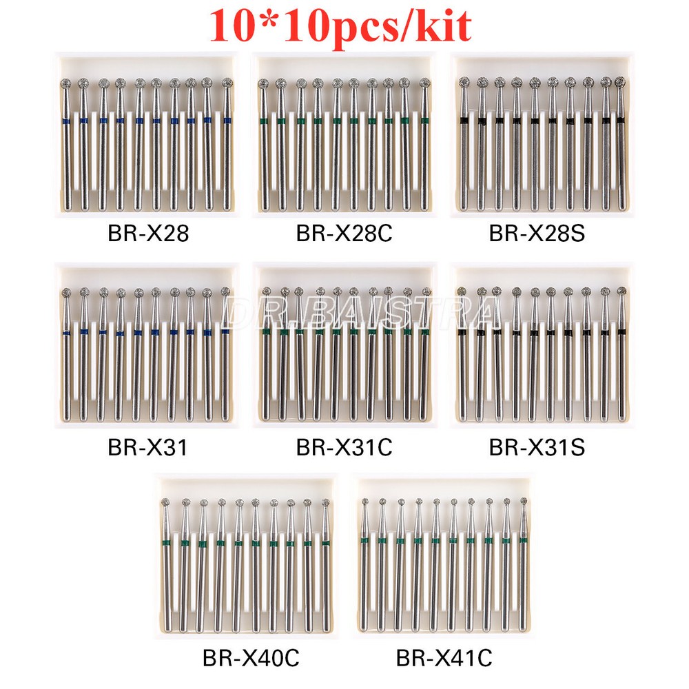 AZDENT 100pcs Dental Diamond Burs Ball Round FG 1.6mm for High Speed Handpiece