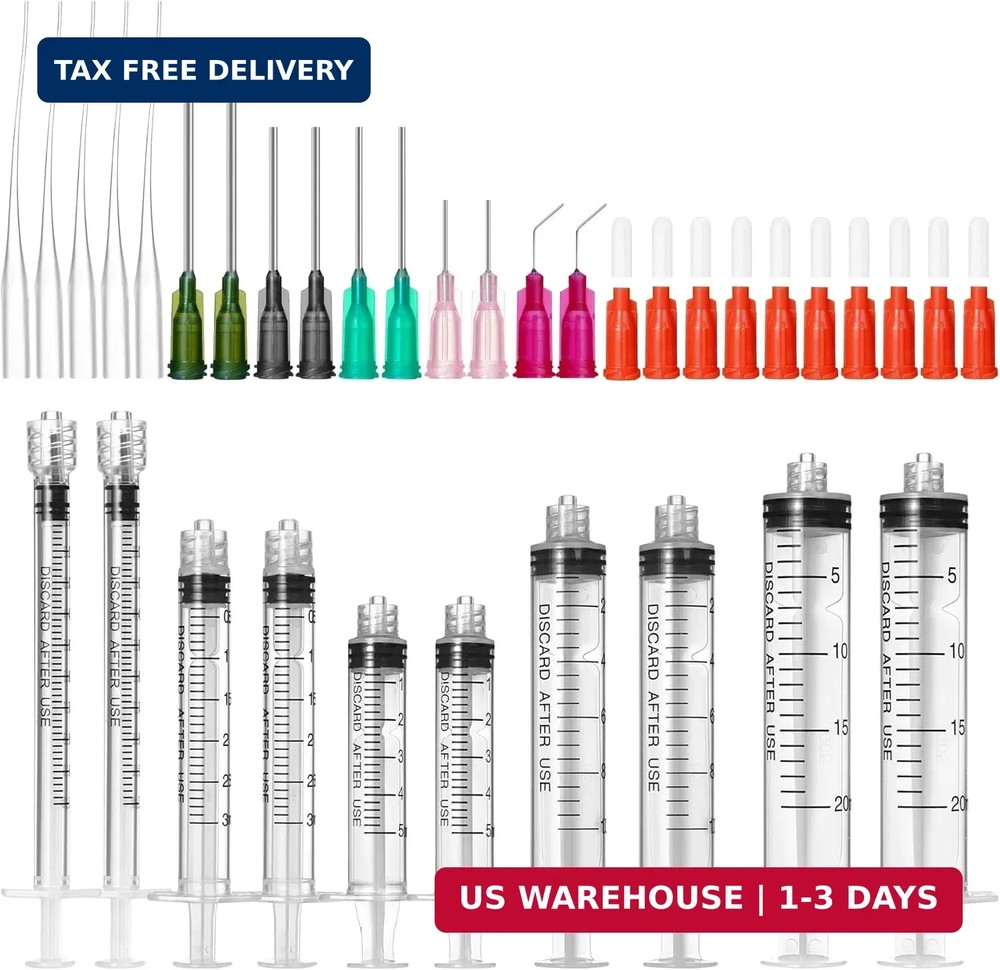 Glue Applicator Syringe Blunt Tip Needle and Cap, with Soft Plastic Tube, Suitab
