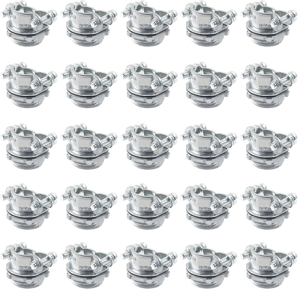 25 Pcs 1/2 Inch Clamp Type Cable Connectors, Zinc Electrical Conduit Fittings