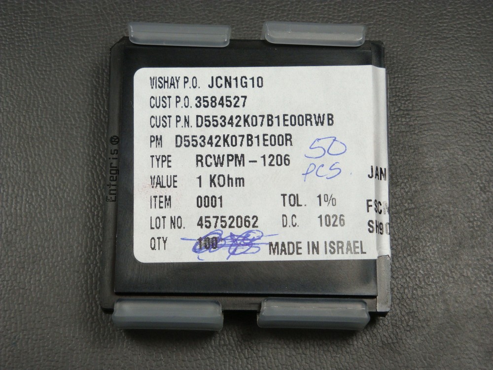 Lot of 7 D55342K07B1E00R Vishay/Dale Thin Film Resistor 1k Ohm 1206 1% 1/4W NOS