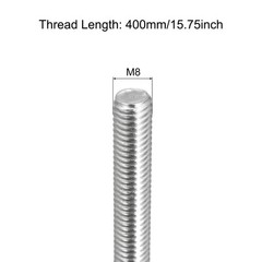 2Pc M8 x 400mm 1.25mm Thread Pitch Fully Threaded Rod,Right Hand Threaded Rods
