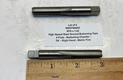 (Qty 2) WESTWARD M10 x 1.00 HSS Ground Bottoming Tap – 4 Flute – D6 – Fine –
