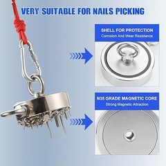 2000 LBS Strong Fishing Magnet Kit Double-Sided Pull Force and Rope Carabiner US
