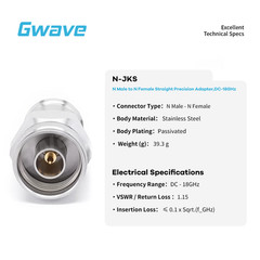 N Male to N Female Adapter, Passivated Stainless Steel, DC – 18GHz