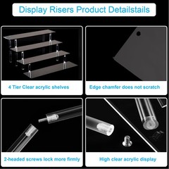 4 Tier Perfume Organizer Stand, Acrylic Risers Display Stands, 4-Tier, black