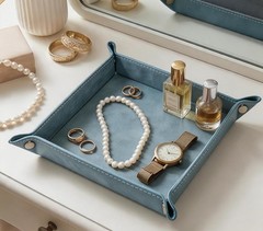 Modern Faux Leather Valet Tray – Compact Storage for Jewelry, Remotes, and More