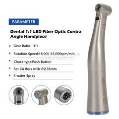 Dental 1:1 Fiber Optic LED Contra Angle Handpiece 4 Spray Push Button for NSK po