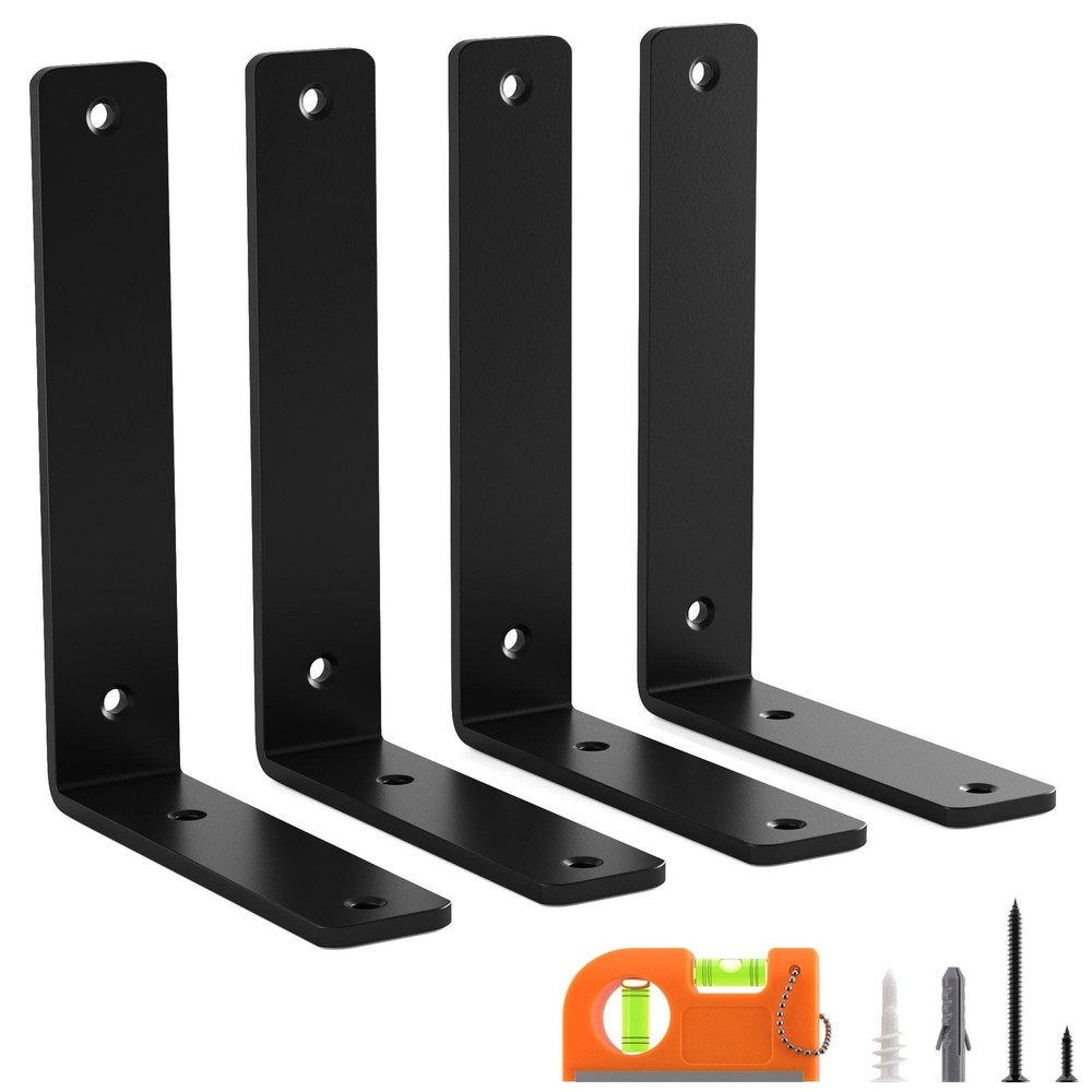 4 Pack 10 Inch Floating L Shelf Brackets for DIY,1/5 Inch Thick Heavy Duty Metal