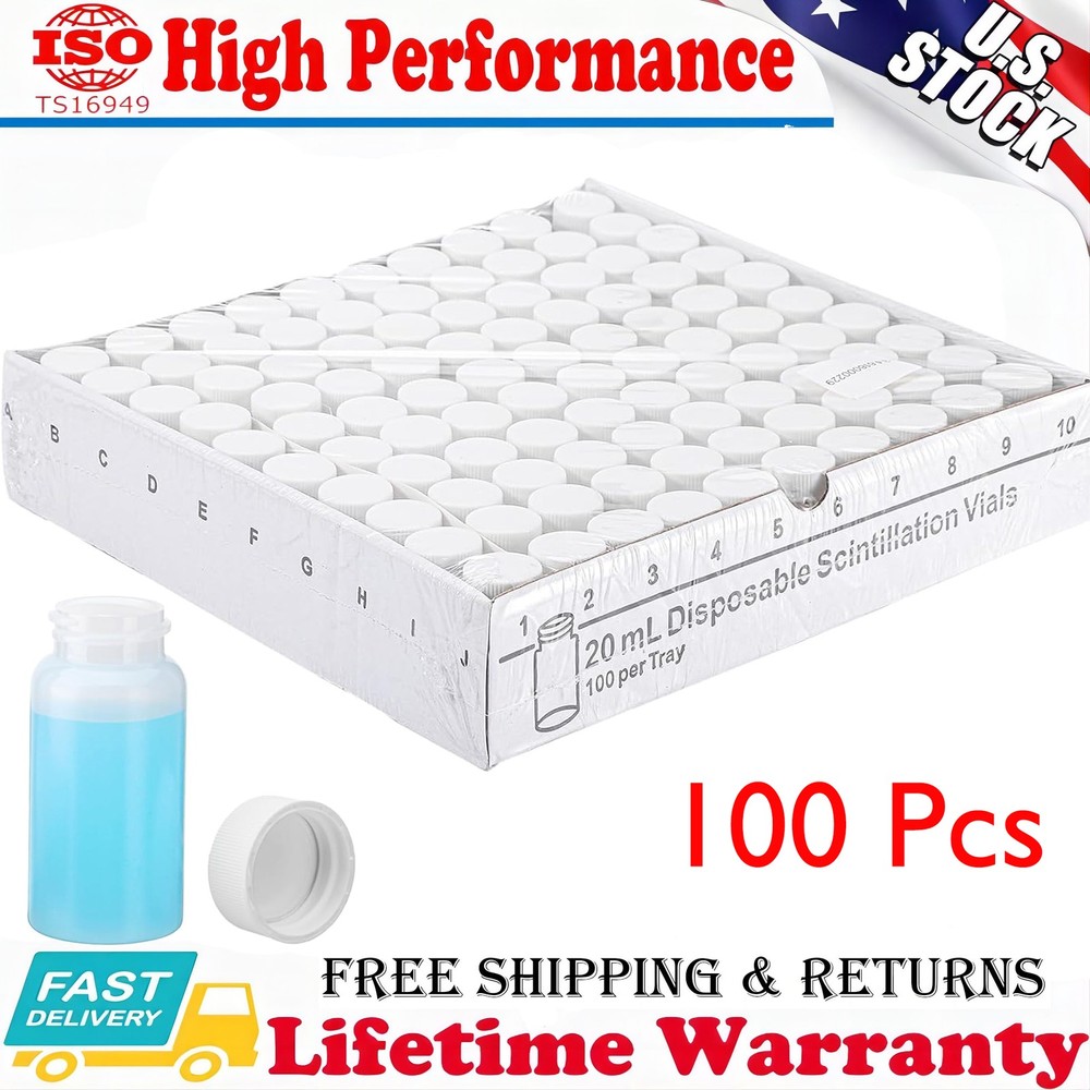 20mL Scintillation Vial HDPE Scintillation Vials w/22-400 White Screw Cap 100Pcs