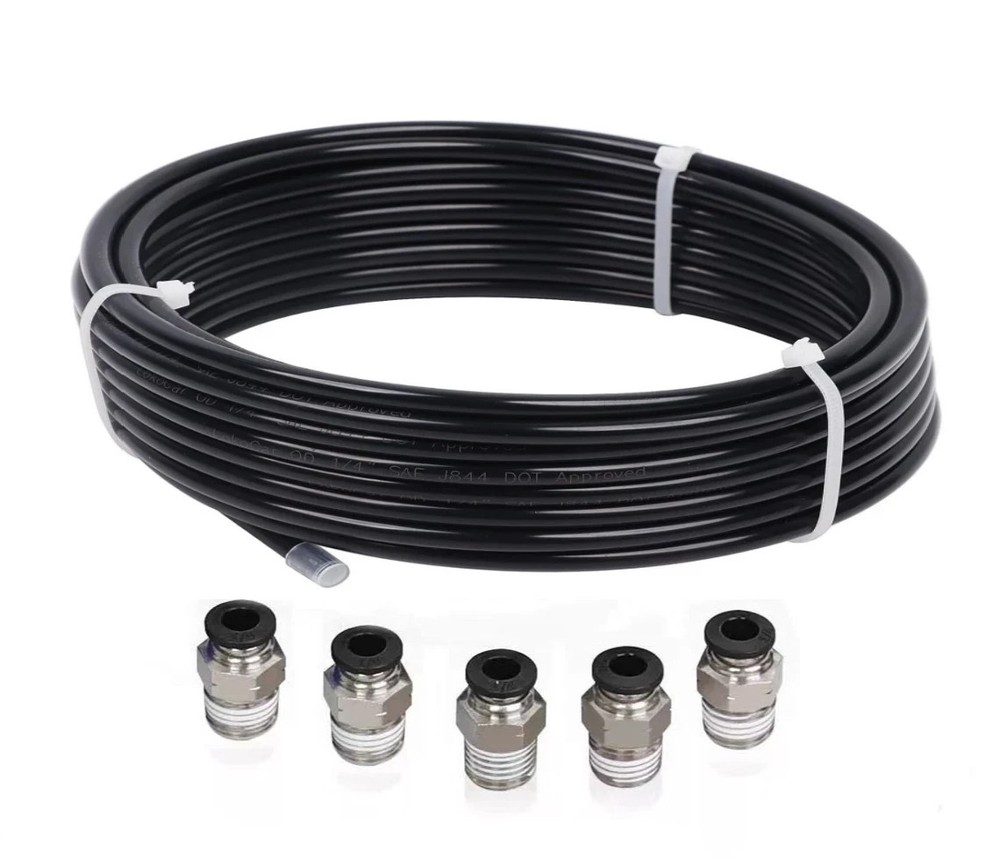 Air Line Tubing Kits 1/4” OD 33ft Nylon Hose 1/4” NPT Push to Connect Fittings
