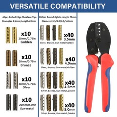 Metal Aglets for Shoelaces – 200 Pcs in 4 Colors & Sizes, Crimping Tool Included