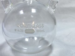 CHEMGLASS Glass 500mL 14/20 Angled 3-Neck Heavy Wall Round Bottom Flask CG-1524