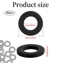 40Pcs M6 Black Flat Washer Carbon Steel Coating 12 millimeters,