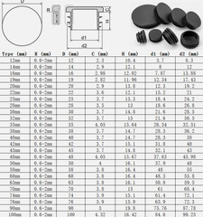 Round Plastic Black Blanking End Cap Caps Tube Pipe Inserts Plug Bung 12~100mm