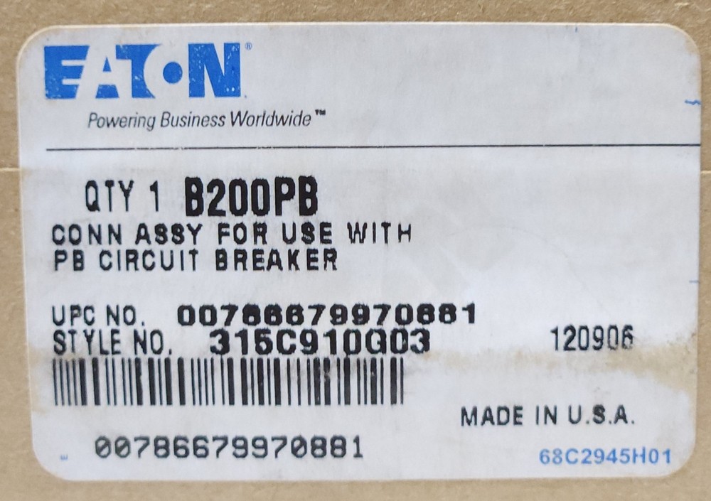 EATON CUTLER HAMMER B200PB 315C910G03 Type PA PB PC Breaker Connector Kit Copper
