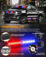 2 Pack 10.7 Inch Side Window Front/Rear Windshield Strobe Lights | 24 LED Warnin