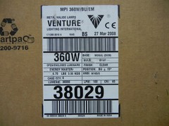 VENTURE LIGHTING 38029 MPI 360W/BU/EM NEW 360W METAL HALIDE LAMP