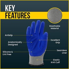 120 Pairs, Blue Latex Coated, Work Gloves, Textured Grip Gloves for Men/Women
