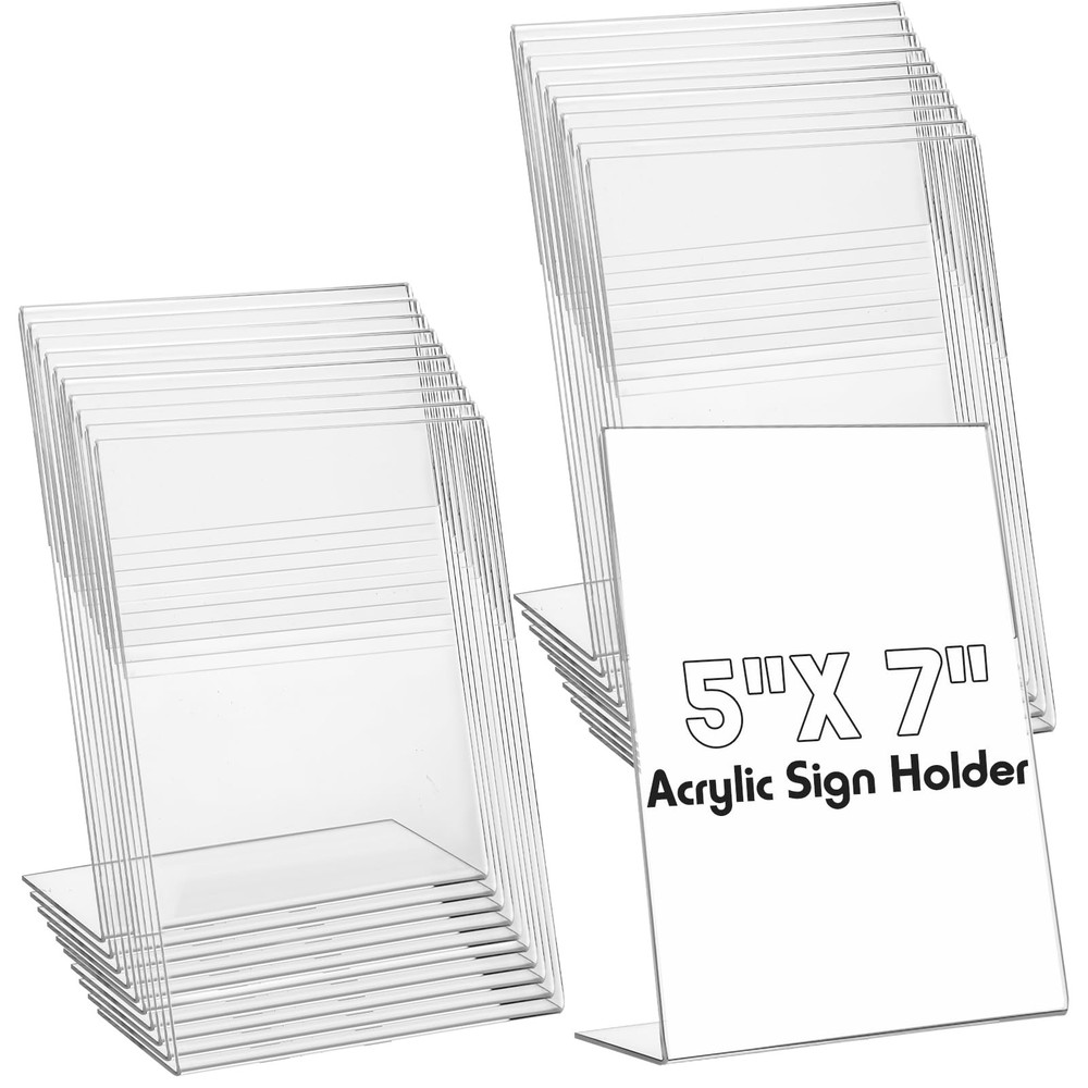 6 Pcs Vertical 5×7 In LShaped Clear Acrylic Desktop Table Sign Holders Box