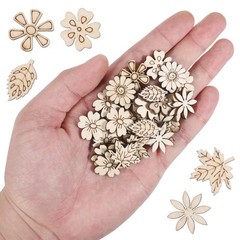 100 PCS Unfinished Wood Flowers Slice Leaf Pattern 2cm/0.78 inches,