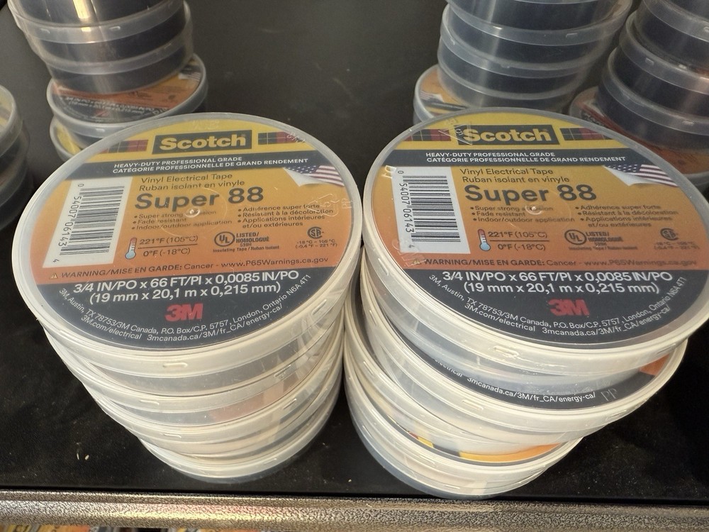 10 Rolls 3M Scotch Vinyl Electrical Tape Super-88, 3/4 in x 66 ft 22 yd
